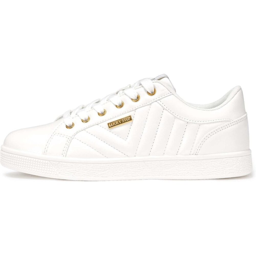Women's White PU Glitter Shoes Sparkly Bling Shiny Bedazzled Lace Up Sneaker